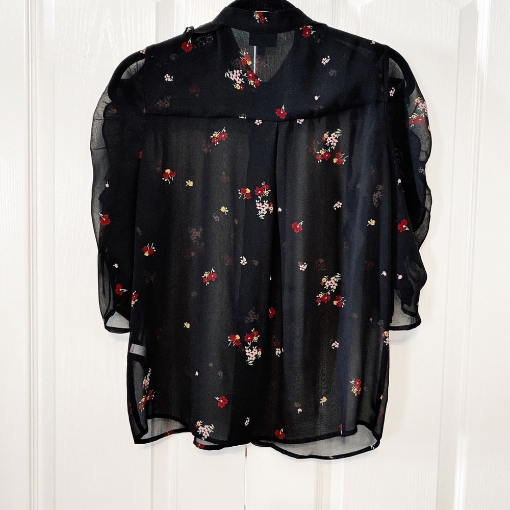 Who What Wear Black Floral Sheer Button Down Woman’s Shirt Size XS